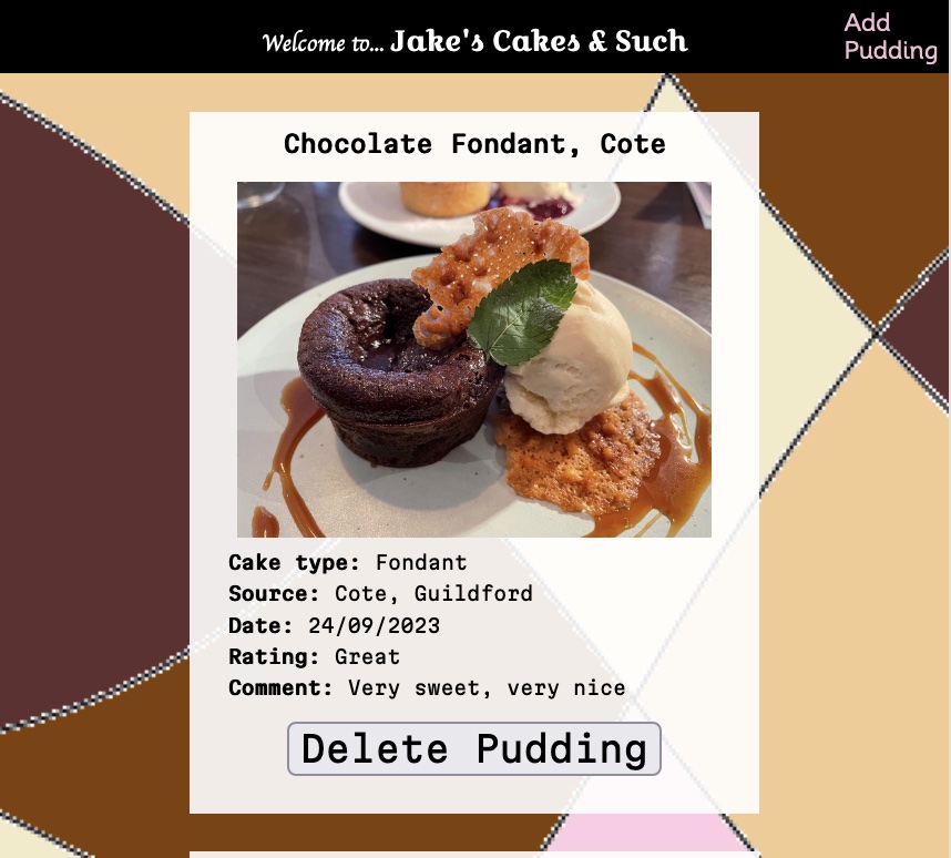 Screenshot of cake collecition website